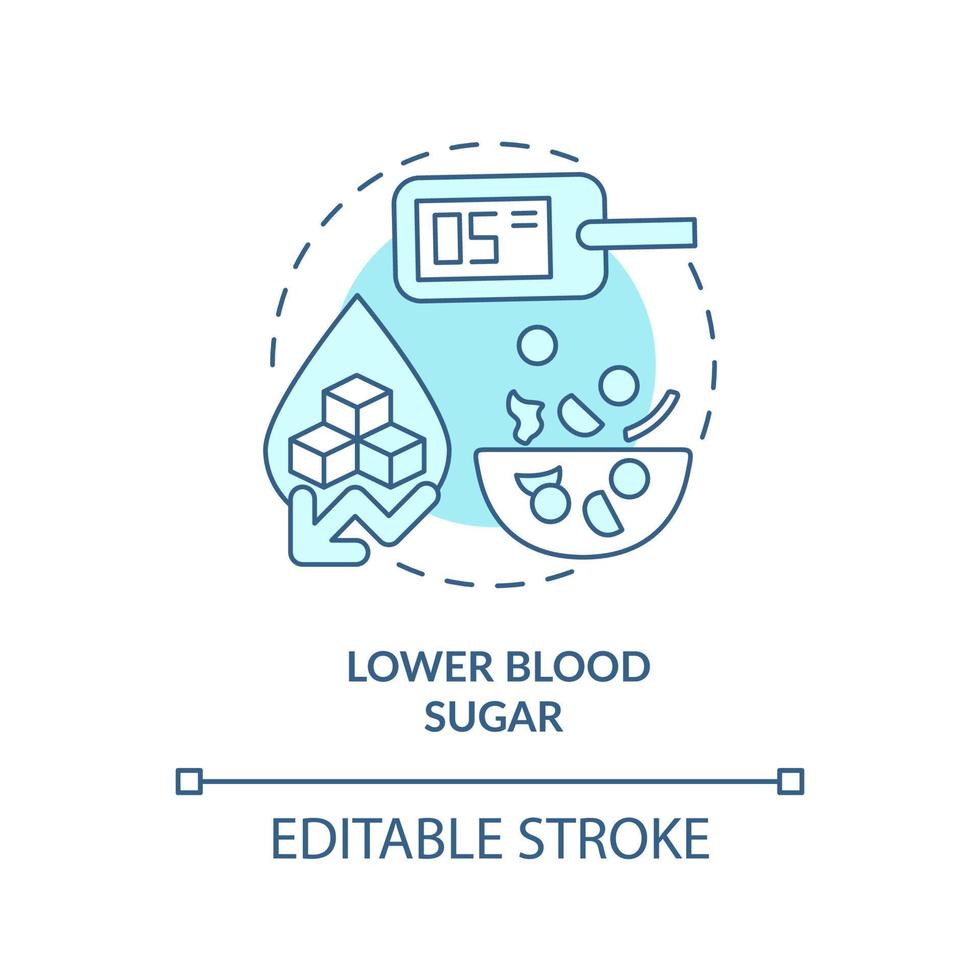 Lower blood sugar turquoise concept icon. Diabetes prevention. Benefit of vegan diet abstract idea thin line illustration. Isolated outline drawing. Editable stroke. vector