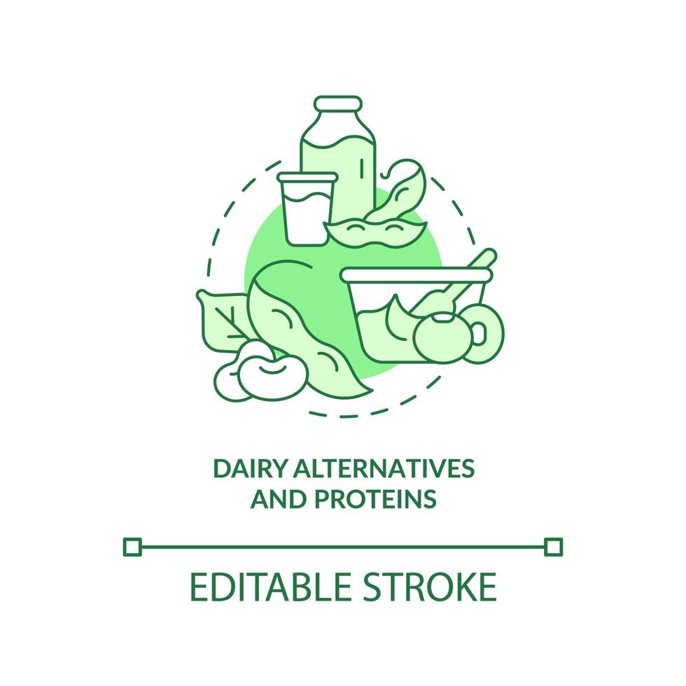 Dairy alternatives and proteins green concept icon. Tip for vegan lifestyle abstract idea thin line illustration. Isolated outline drawing. Editable stroke. vector