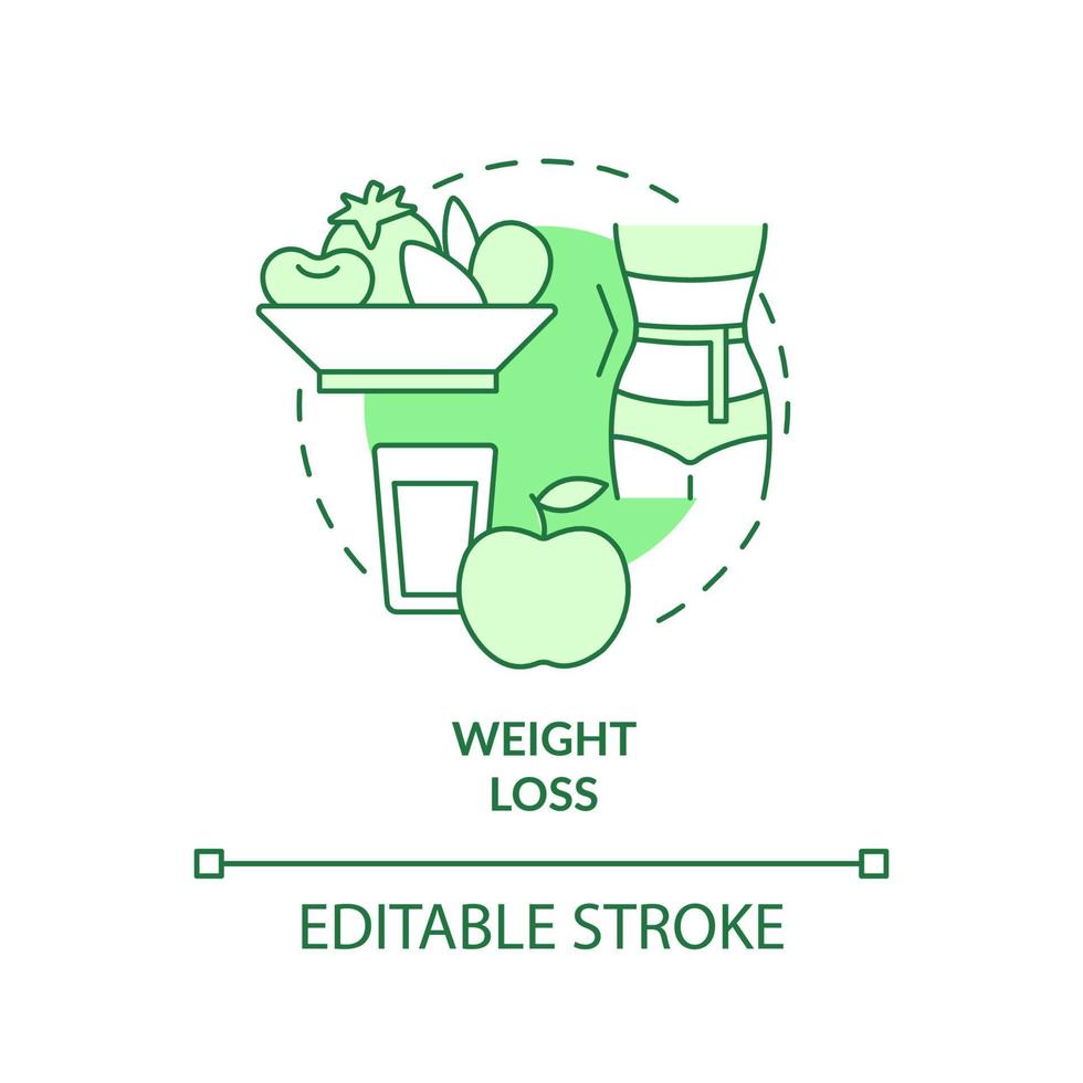 Weight loss green concept icon. Healthy meal plan. Benefit of vegan diet abstract idea thin line illustration. Isolated outline drawing. Editable stroke. vector