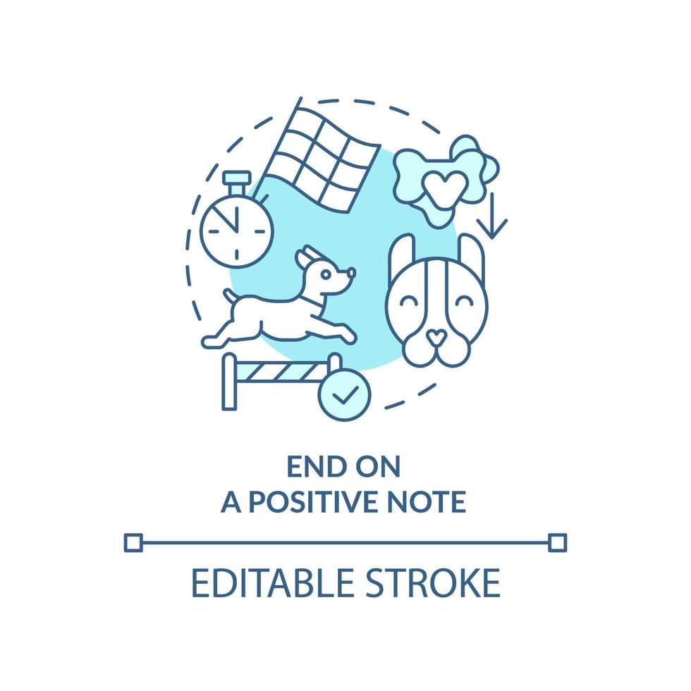 End on positive note turquoise concept icon. Obedience training for puppy abstract idea thin line illustration. Isolated outline drawing. Editable stroke. vector