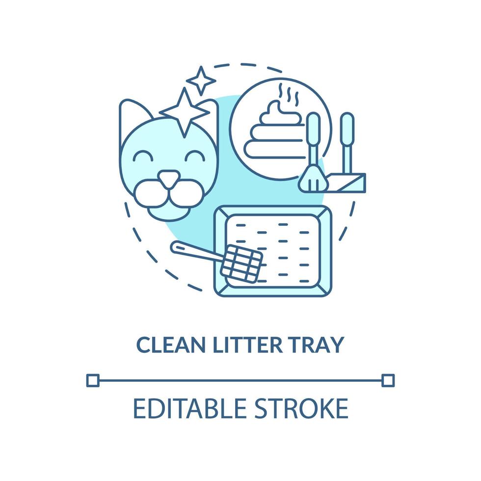 Clean litter tray turquoise concept icon. Keeping indoor cat healthy abstract idea thin line illustration. Sensitivity. Isolated outline drawing. Editable stroke. vector
