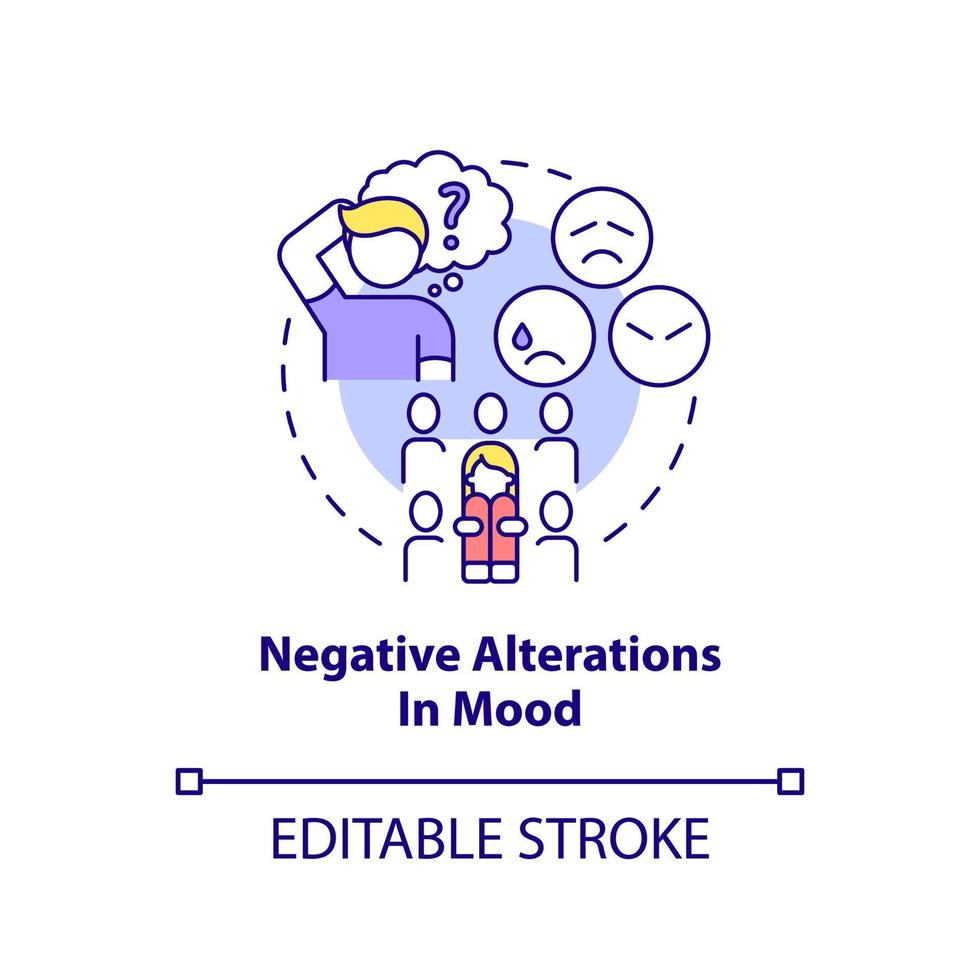 Negative alterations in mood concept icon. Dissociative amnesia. Criteria for PTSD abstract idea thin line illustration. Isolated outline drawing. Editable stroke. vector