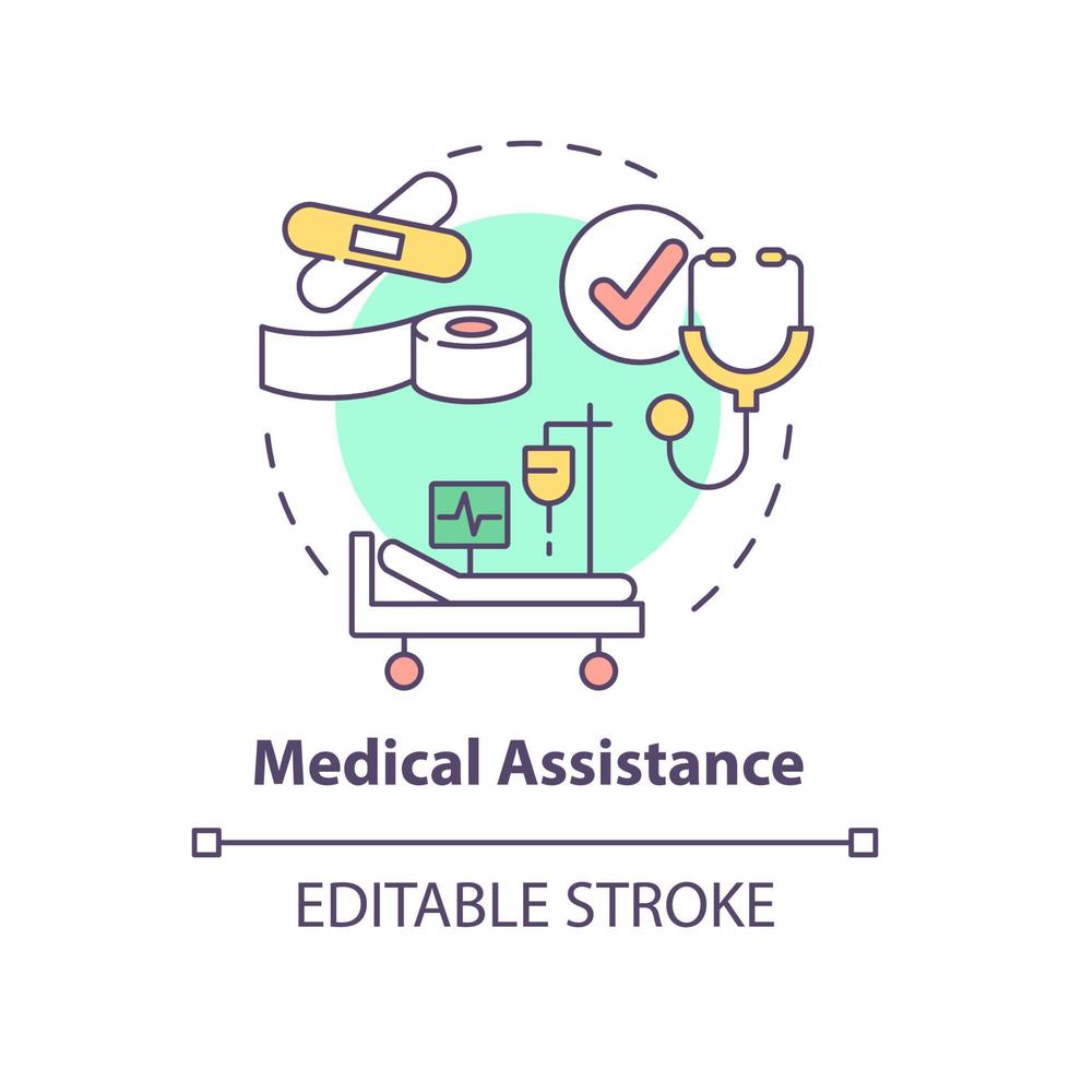 Medical assistance concept icon. Countries providing aid abstract idea thin line illustration. Essential medical treatment. Isolated outline drawing. Editable stroke. vector