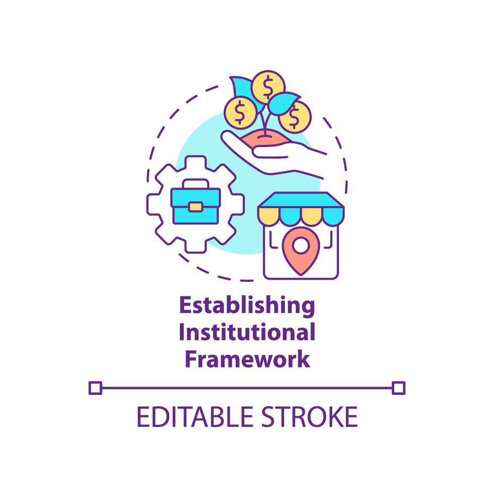 Establishing institutional framework concept icon. War-torn nation restoration abstract idea thin line illustration. Isolated outline drawing. Editable stroke. vector