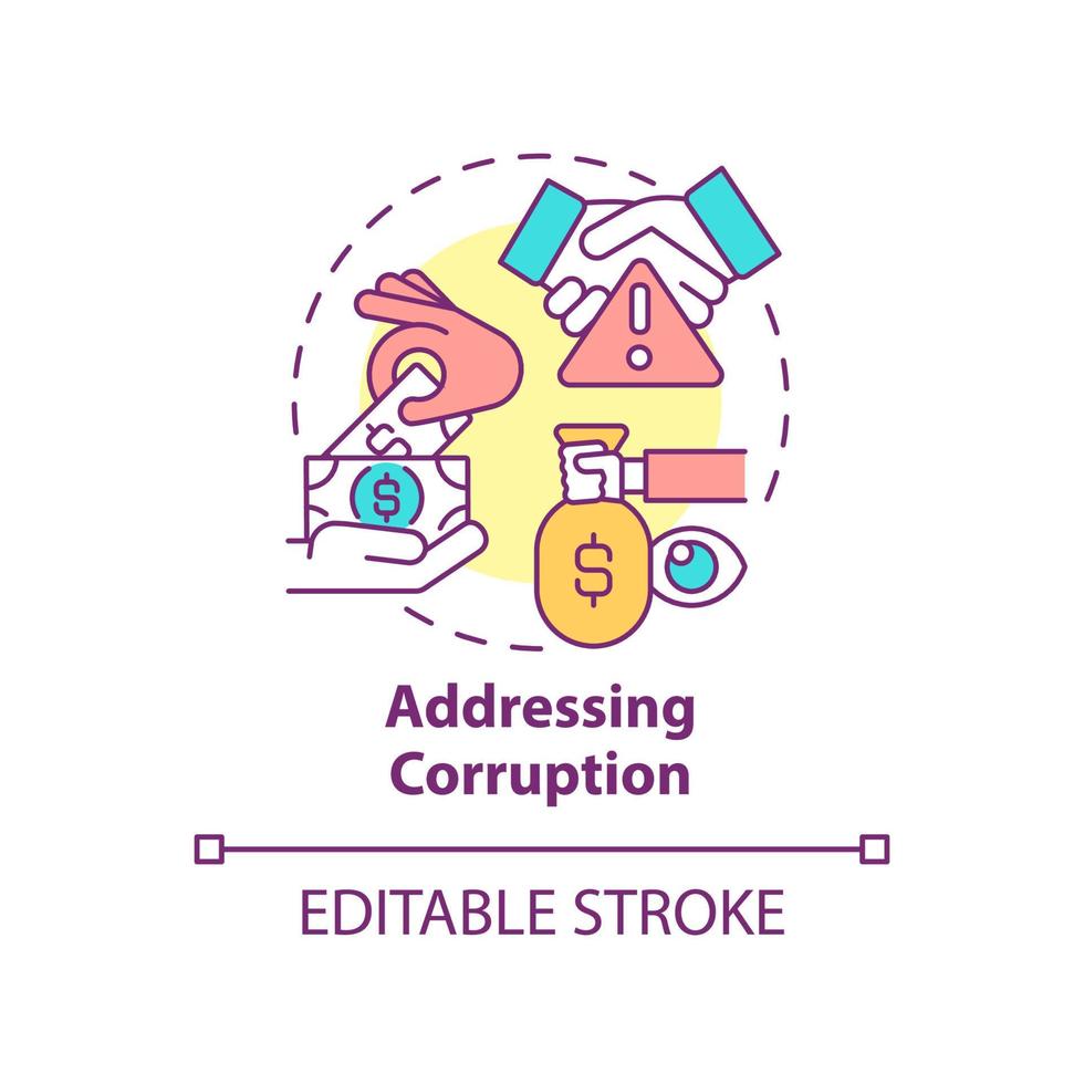 Addressing corruption concept icon. Armed hostilities prevention solution abstract idea thin line illustration. Isolated outline drawing. Editable stroke. vector