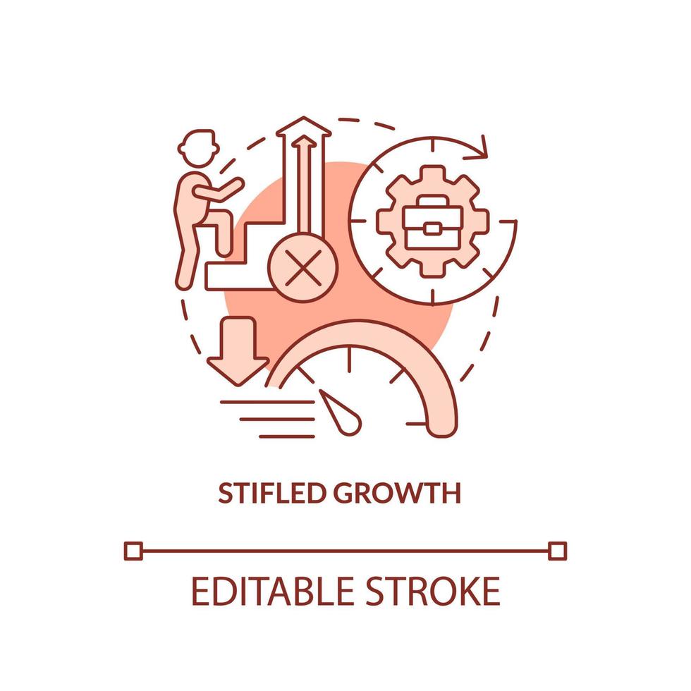 Stifled growth red concept icon. No career development. Sign of toxic workplace abstract idea thin line illustration. Isolated outline drawing. Editable stroke. vector