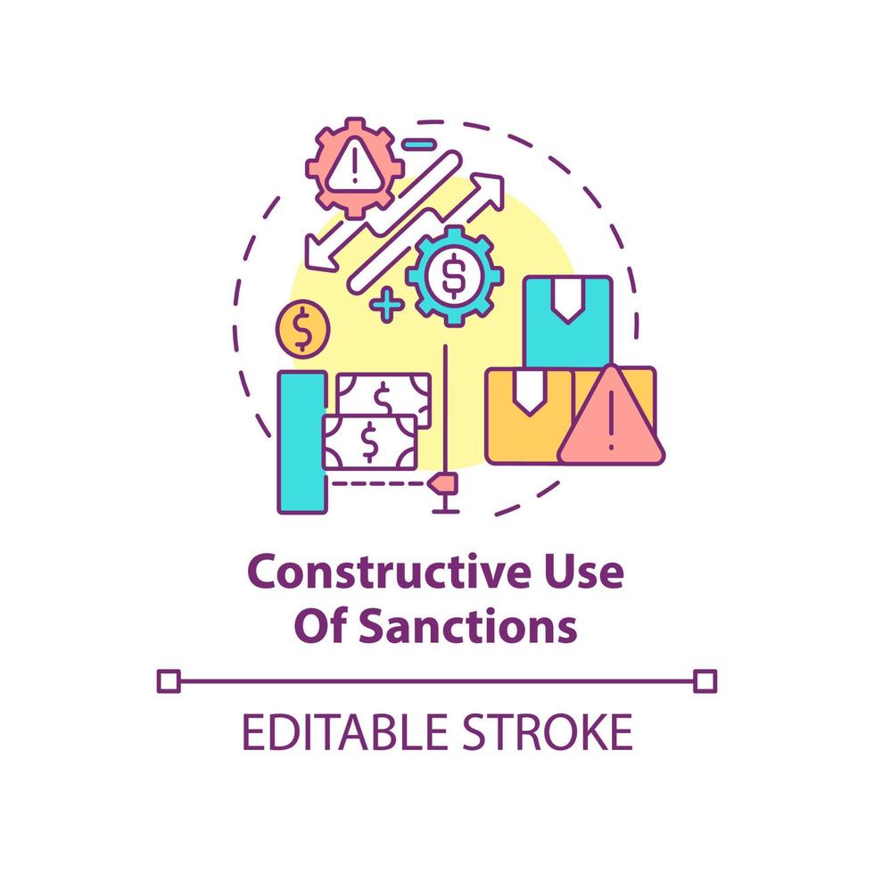 Constructive use of sanctions concept icon. Way of armed hostilities prevention abstract idea thin line illustration. Isolated outline drawing. Editable stroke. vector