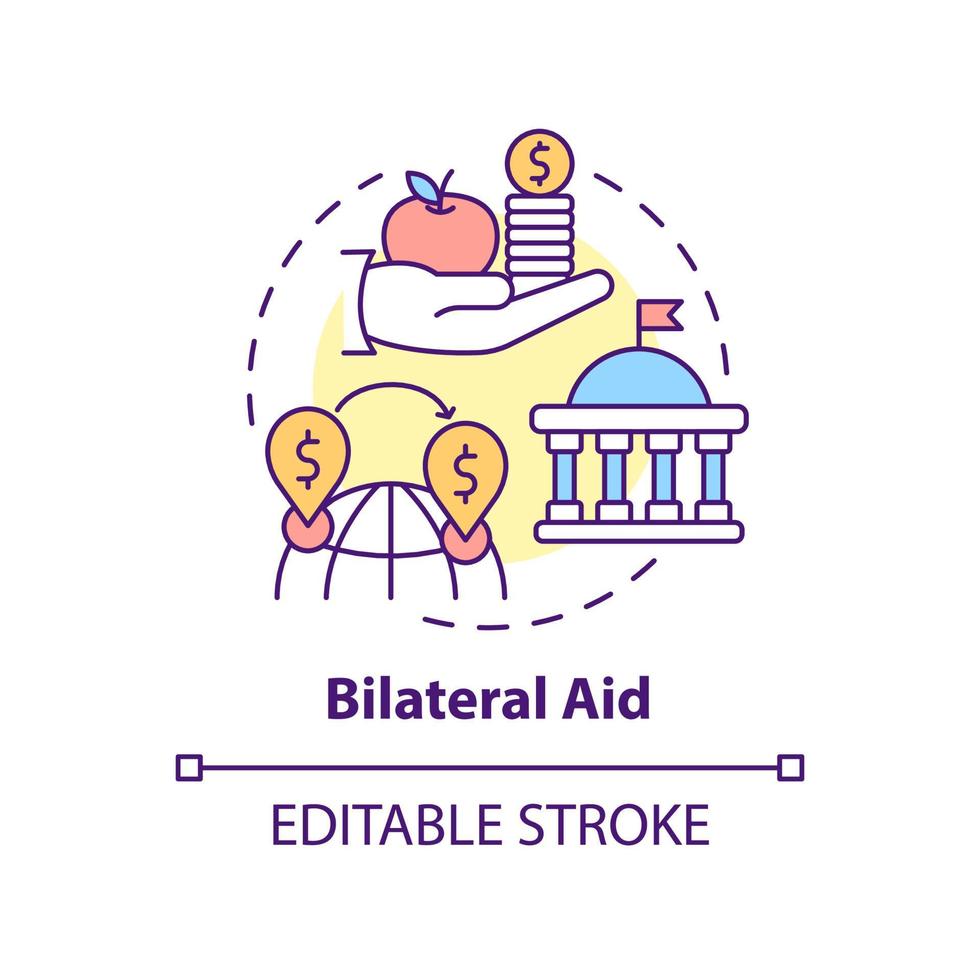 Bilateral aid concept icon. Type of foreign aid abstract idea thin line illustration. Allocate funds to recipient country. Isolated outline drawing. Editable stroke. vector