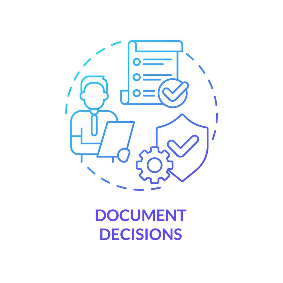 decisiones de documentos icono de concepto de degradado azul. informar sobre el trabajo. principio de conservación del patrimonio idea abstracta ilustración de línea delgada. dibujo de contorno aislado. vector