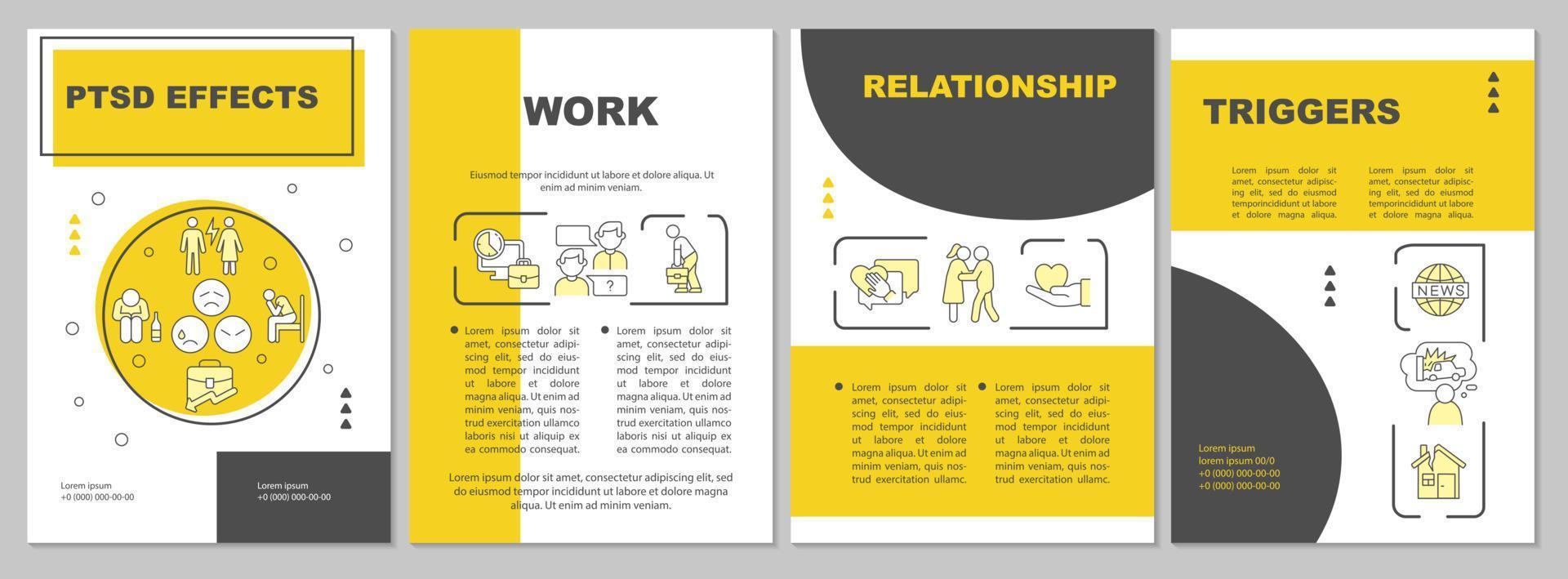 Life with PTSD word concepts yellow banner. Mental health. Infographics with icons on color background. Isolated typography. Vector illustration with text.