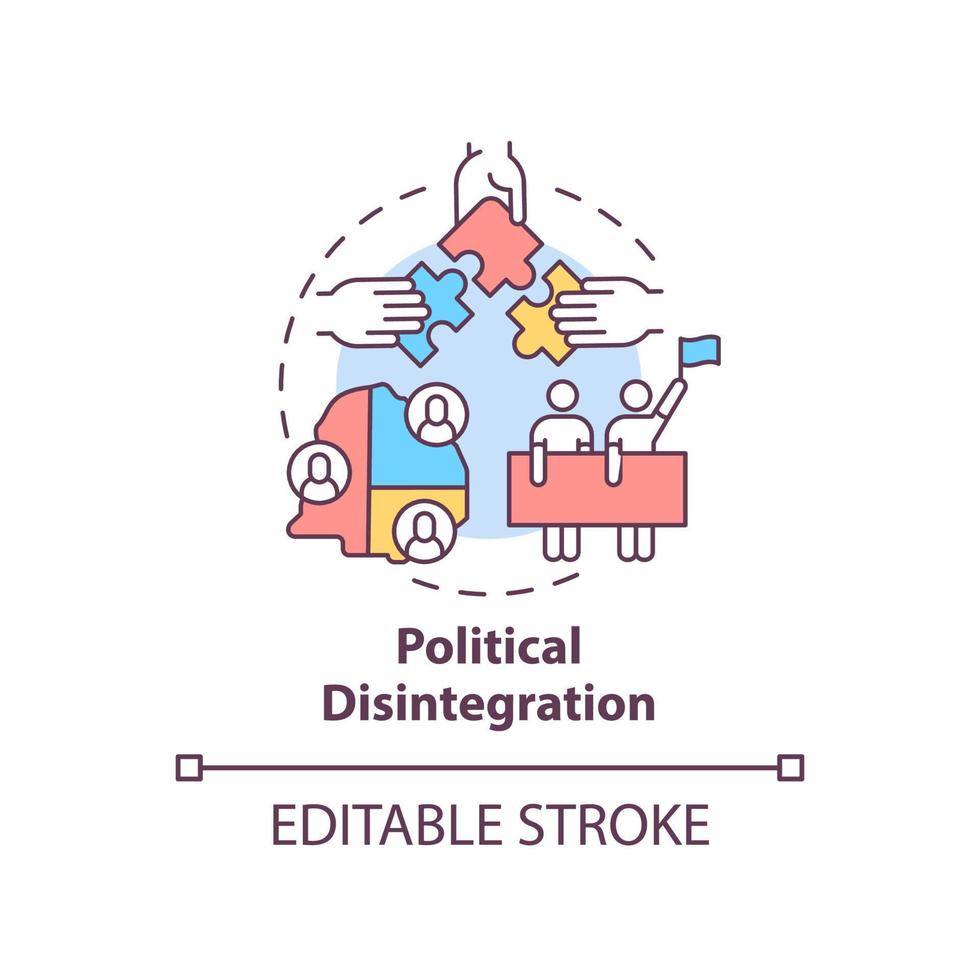 Political disintegration concept icon. Armed hostilities result abstract idea thin line illustration. National collapse. Isolated outline drawing. Editable stroke. vector