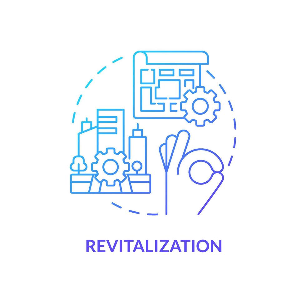 icono de concepto de gradiente azul de revitalización. renovación urbana. tipo de preservación de objetos patrimoniales idea abstracta ilustración de línea delgada. dibujo de contorno aislado. vector