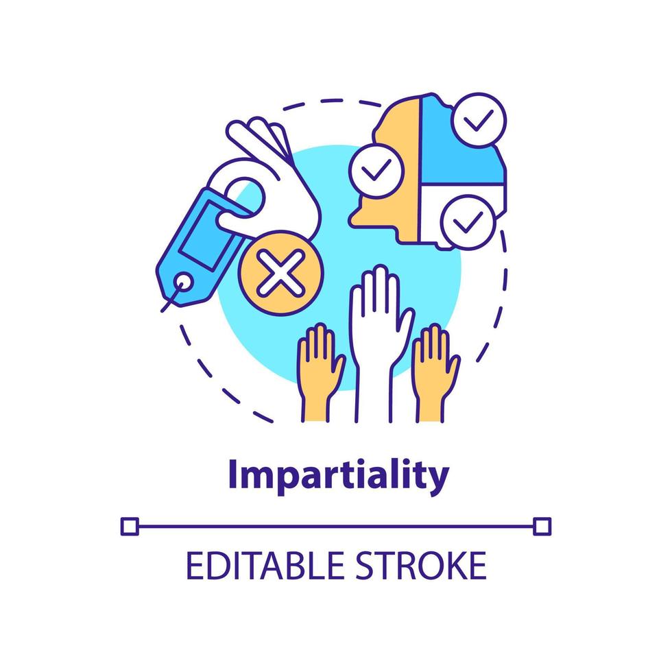 Impartiality concept icon. Foreign assistance basis abstract idea thin line illustration. Accepted humanitarian principle. Isolated outline drawing. Editable stroke. vector