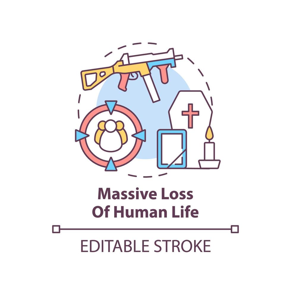 Massive loss of human life concept icon. Armed conflicts effect abstract idea thin line illustration. Military casualties. Isolated outline drawing. Editable stroke. vector
