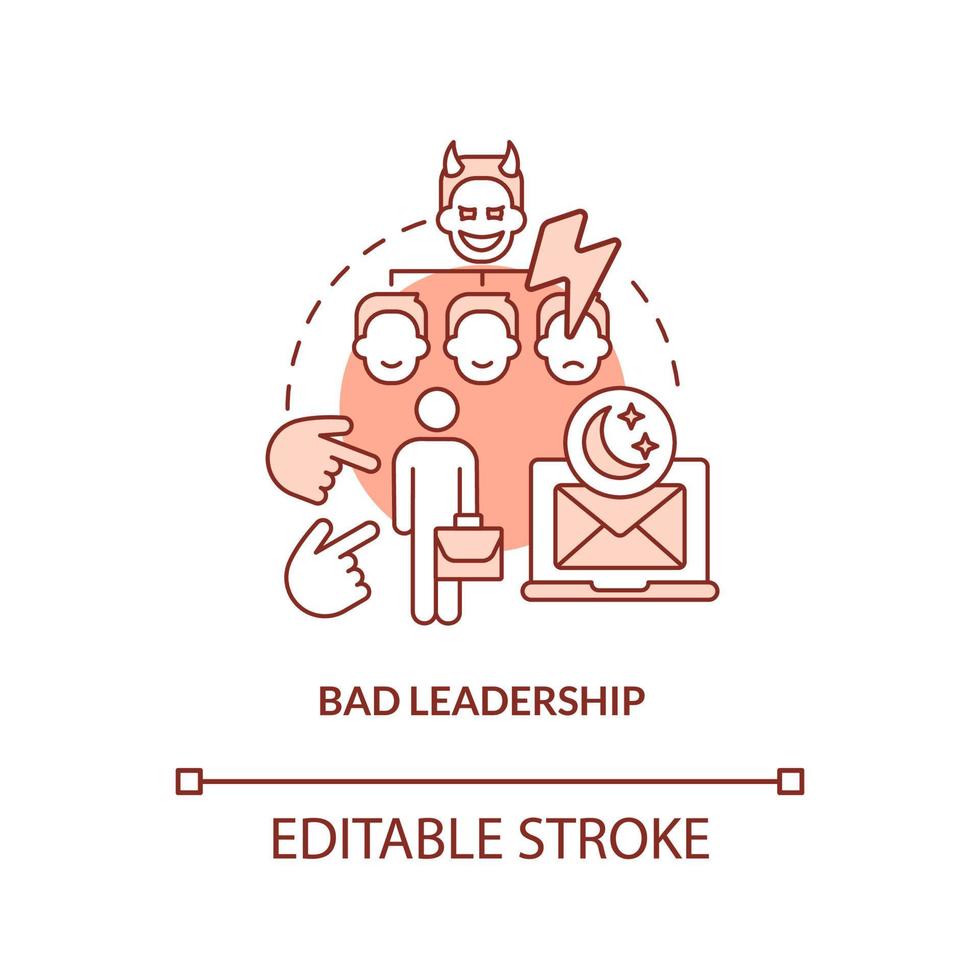 Bad leadership red concept icon. Boss disrespects, undermines. Toxic workplace sign abstract idea thin line illustration. Isolated outline drawing. Editable stroke. vector