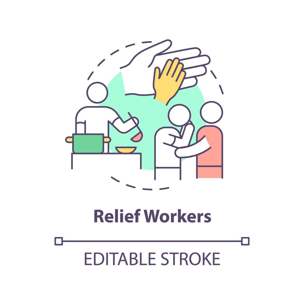 Relief workers concept icon. Government assistance type abstract idea thin line illustration. Disaster relief employees. Isolated outline drawing. Editable stroke. vector