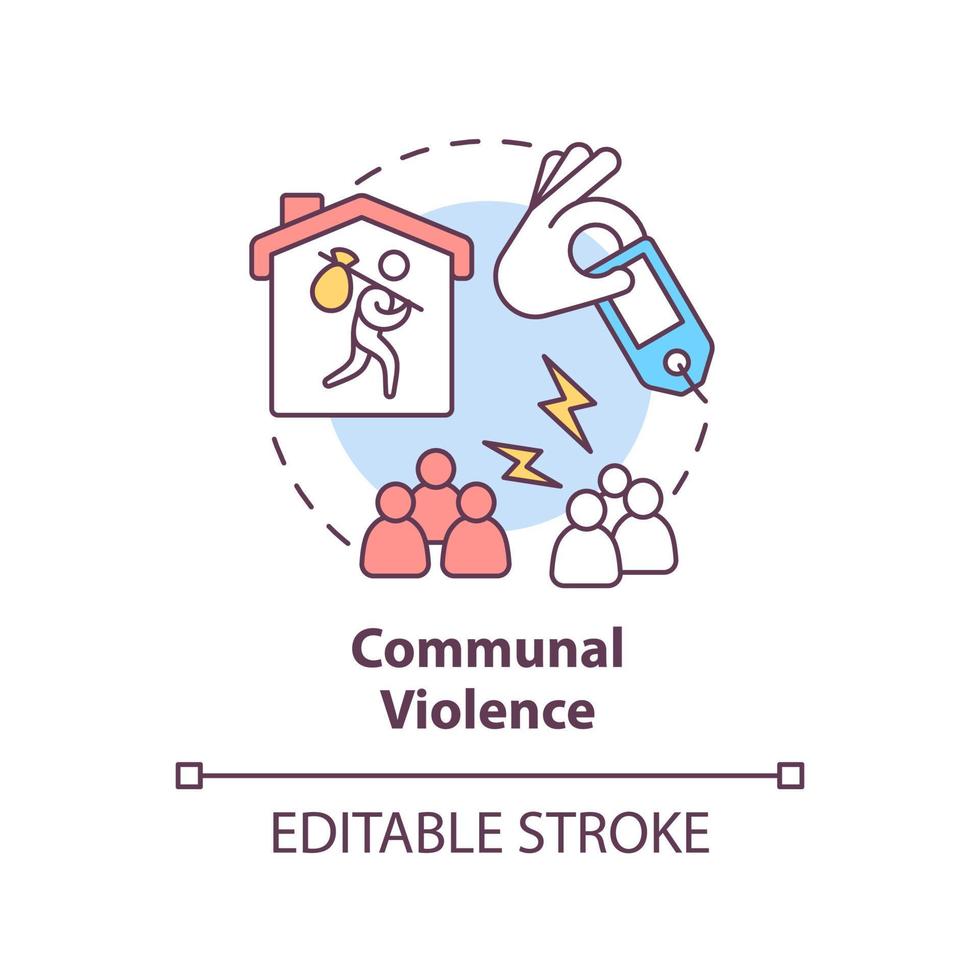 Communal violence concept icon. Armed hostilities result abstract idea thin line illustration. Hate crime against refugees. Isolated outline drawing. Editable stroke. vector
