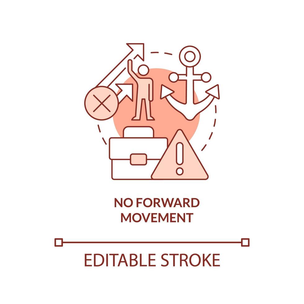 No forward movement red concept icon. Stagnation. Sign of toxic workplace abstract idea thin line illustration. Isolated outline drawing. Editable stroke. vector