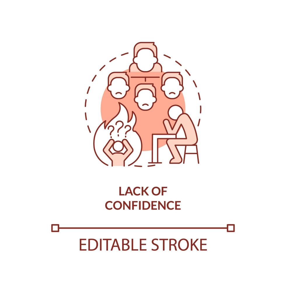 Lack of confidence red concept icon. Postpones decision making. Toxic leader trait abstract idea thin line illustration. Isolated outline drawing. Editable stroke. vector