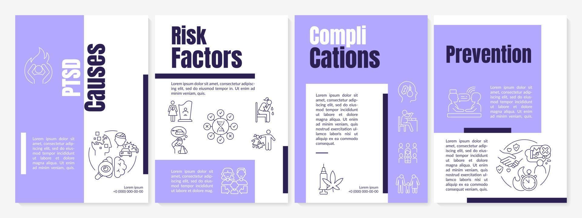 PTSD mental issue word concepts purple banner. Reaction on stress. Infographics with icons on color background. Isolated typography. Vector illustration with text.