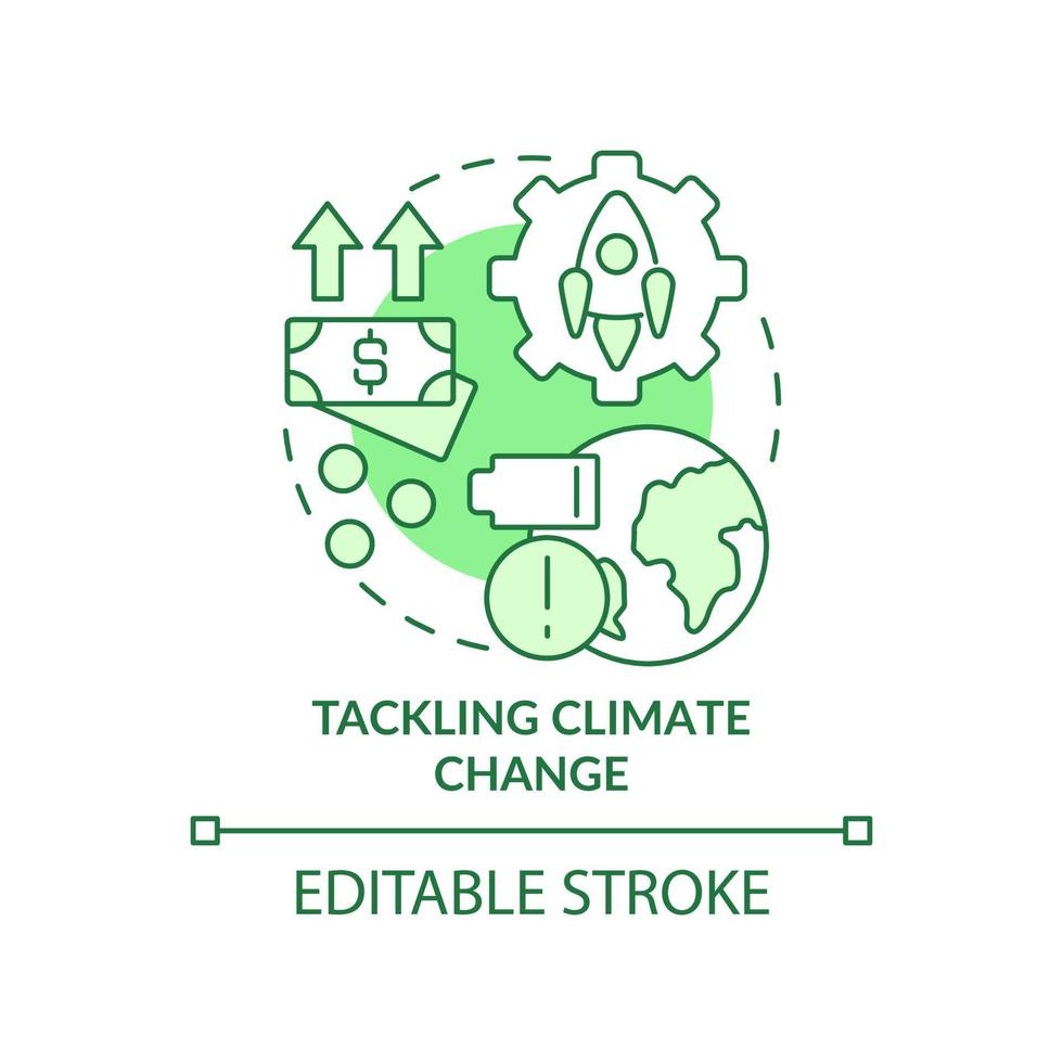 Tackling climate change green concept icon. Ecological initiatives. Space technology abstract idea thin line illustration. Isolated outline drawing. Editable stroke. vector