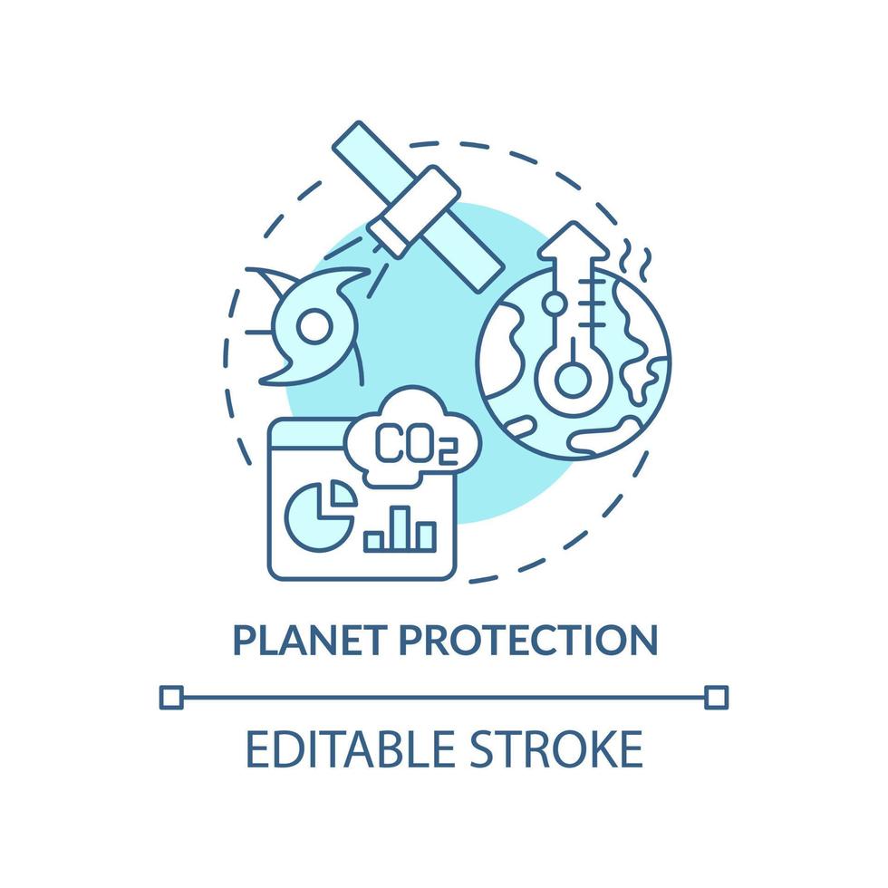 Planet protection turquoise concept icon. Climate change. Space exploration benefit abstract idea thin line illustration. Isolated outline drawing. Editable stroke. vector