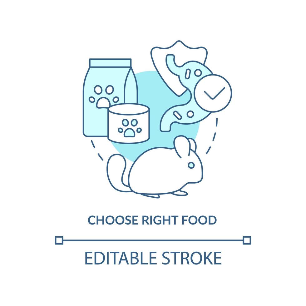 Choose right food turquoise concept icon. Keeping small animals healthy abstract idea thin line illustration. Isolated outline drawing. Editable stroke vector