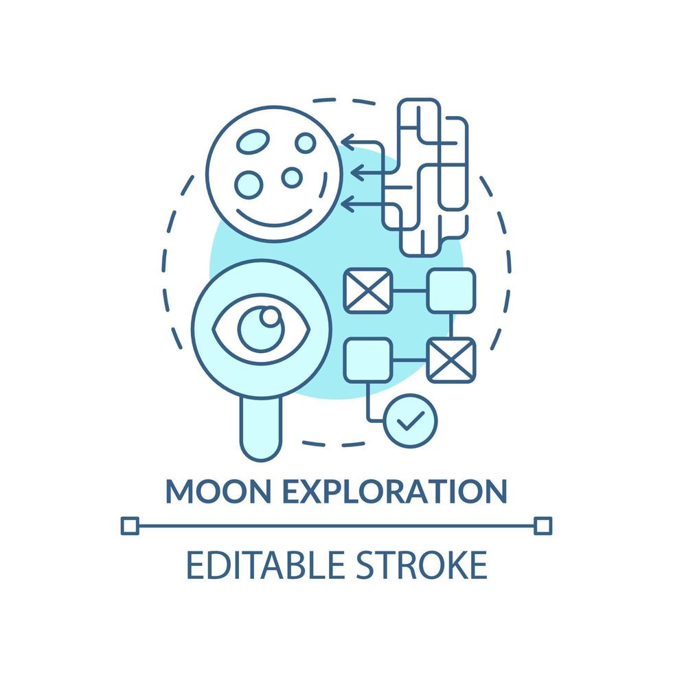 Moon exploration turquoise concept icon. Earth satellite studying. Space technology abstract idea thin line illustration. Isolated outline drawing. Editable stroke. vector