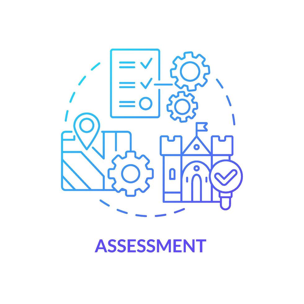 Assessment blue gradient concept icon. Evaluating artefacts. Heritage conservation process abstract idea thin line illustration. Isolated outline drawing. vector