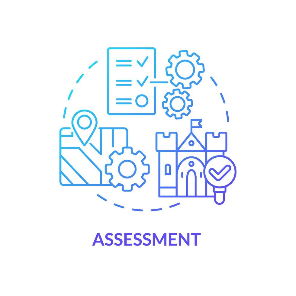 icono de concepto de gradiente azul de evaluación. evaluación de artefactos. proceso de conservación del patrimonio idea abstracta ilustración de línea delgada. dibujo de contorno aislado. vector