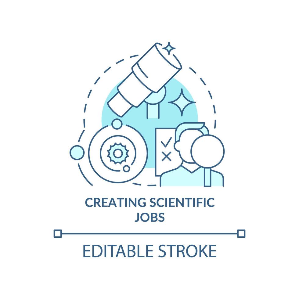 Creating scientific jobs turquoise concept icon. Space exploration benefit abstract idea thin line illustration. Isolated outline drawing. Editable stroke. vector