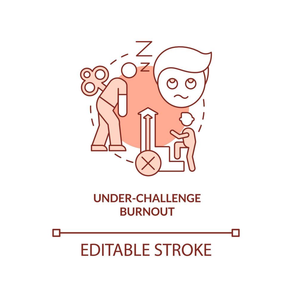 Under challenge burnout red concept icon. Feel underappreciated. Type of burnout abstract idea thin line illustration. Isolated outline drawing. Editable stroke. vector