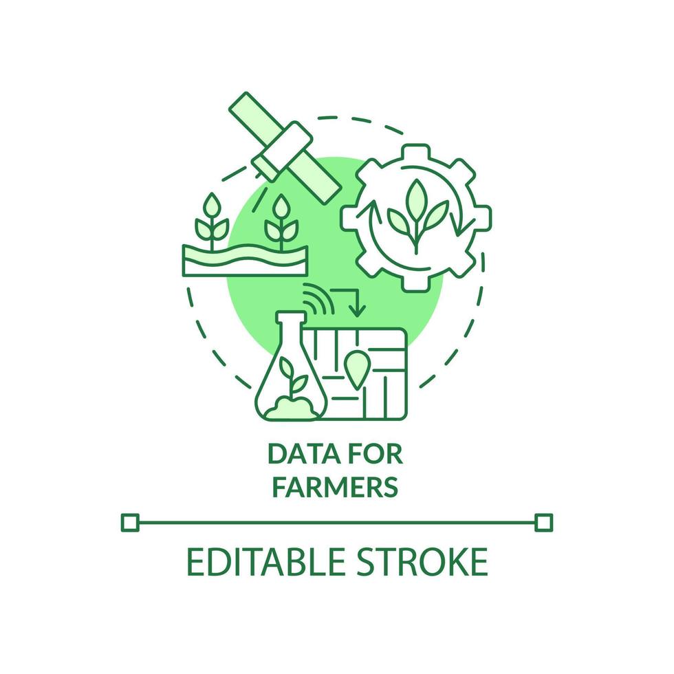 datos para los agricultores icono de concepto verde. tecnología espacial y cambio climático idea abstracta ilustración de línea delgada. dibujo de contorno aislado. trazo editable. vector