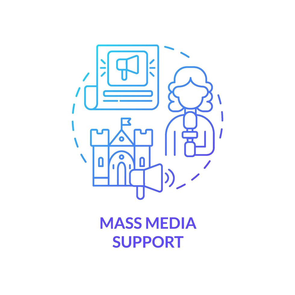 Mass media support blue gradient concept icon. Awareness of heritage value. Developmental activity abstract idea thin line illustration. Isolated outline drawing. vector