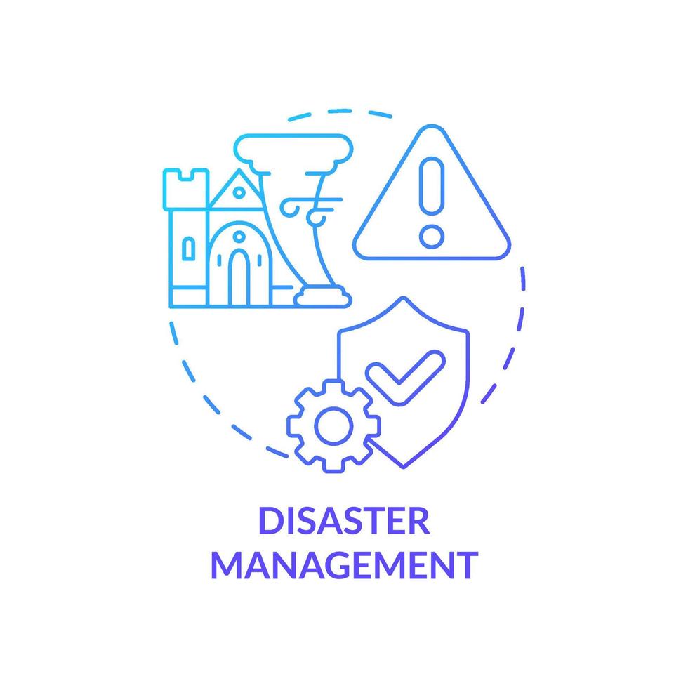 Disaster management blue gradient concept icon. Heritage protection. Developmental activity abstract idea thin line illustration. Isolated outline drawing. vector