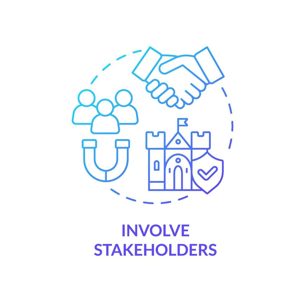 Involve stakeholders blue gradient concept icon. Partnership and growth. Principle of heritage conservation abstract idea thin line illustration. Isolated outline drawing. vector