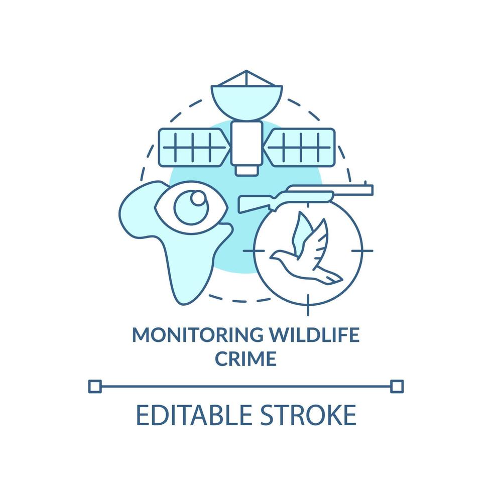 Monitoring wildlife crime turquoise concept icon. Space technology and climate change abstract idea thin line illustration. Isolated outline drawing. Editable stroke. vector