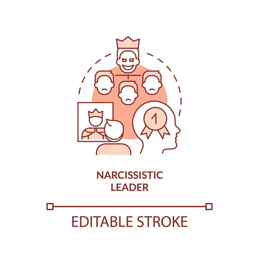Narcissistic leader red concept icon. Powerful and selfish boss. Type of toxic leader abstract idea thin line illustration. Isolated outline drawing. Editable stroke. vector