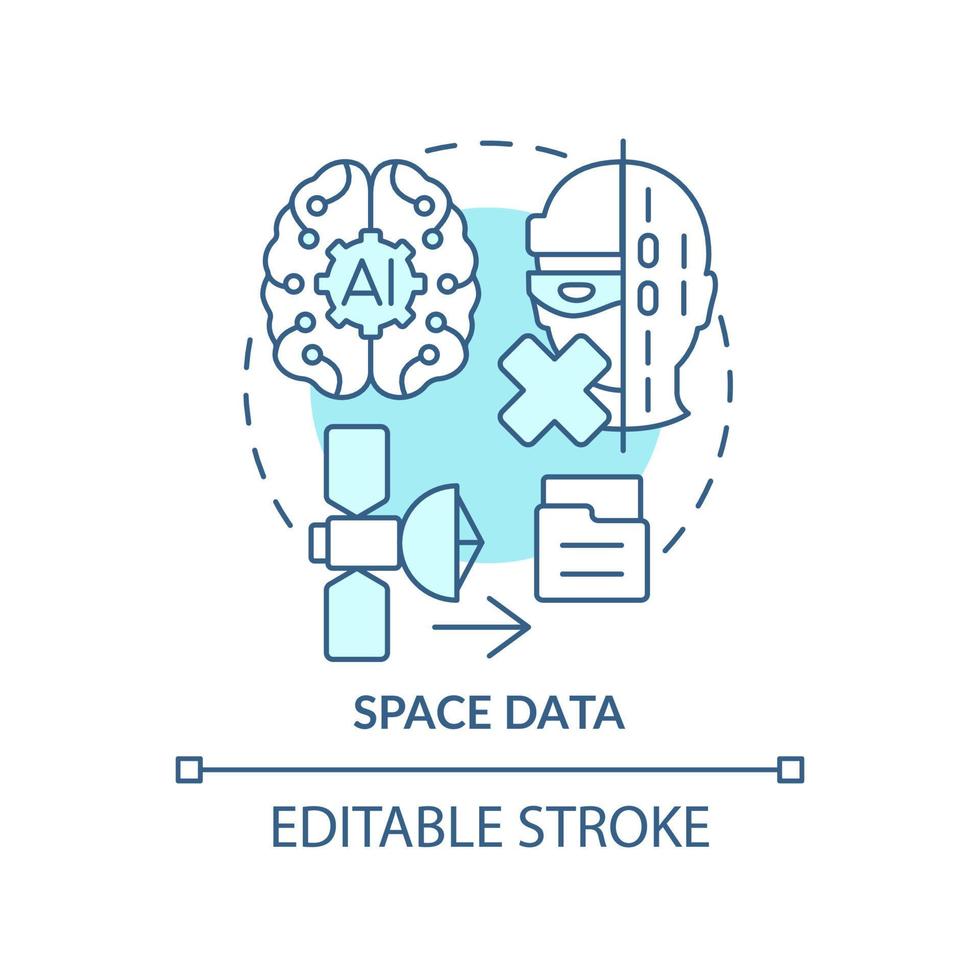 icono de concepto turquesa de datos espaciales. gestión de bases de datos de información. spacetech tendencia idea abstracta ilustración de línea delgada. dibujo de contorno aislado. trazo editable. vector