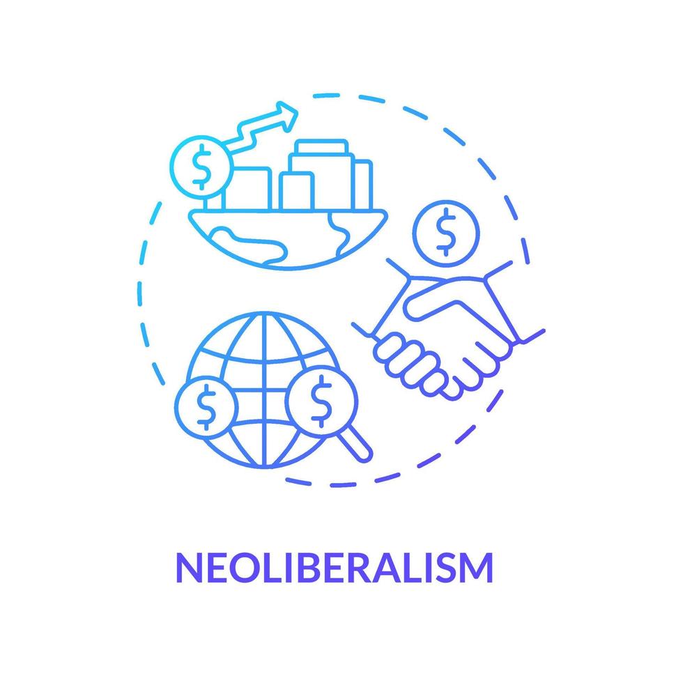 Neoliberalism blue gradient concept icon. Free international market and trading relationship abstract idea thin line illustration. Isolated outline drawing vector