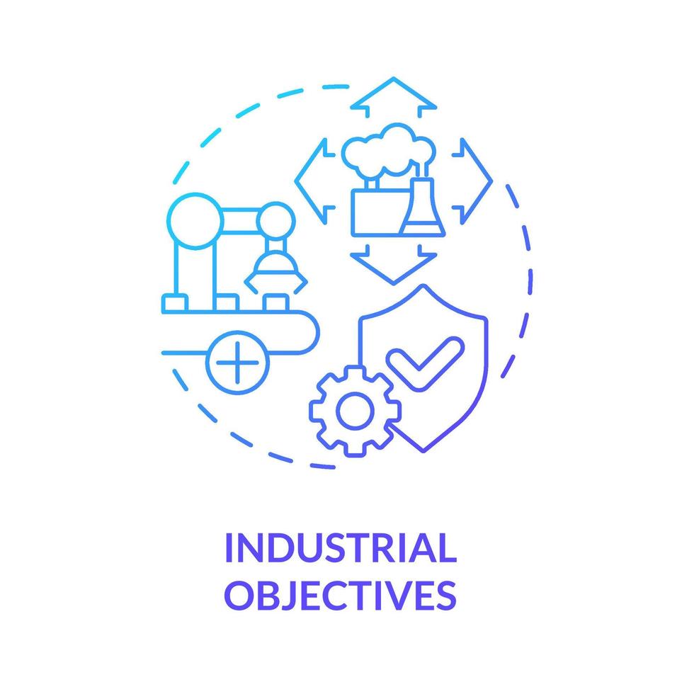 Industrial objectives blue gradient concept icon. Production growth. International cooperation benefits abstract idea thin line illustration. Isolated outline drawing vector