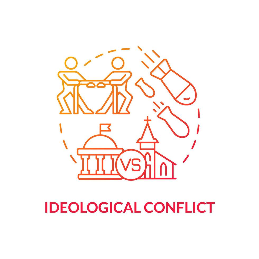 Ideological conflict red gradient concept icon. Misunderstanding issues. Lack of international cooperation abstract idea thin line illustration. Isolated outline drawing vector