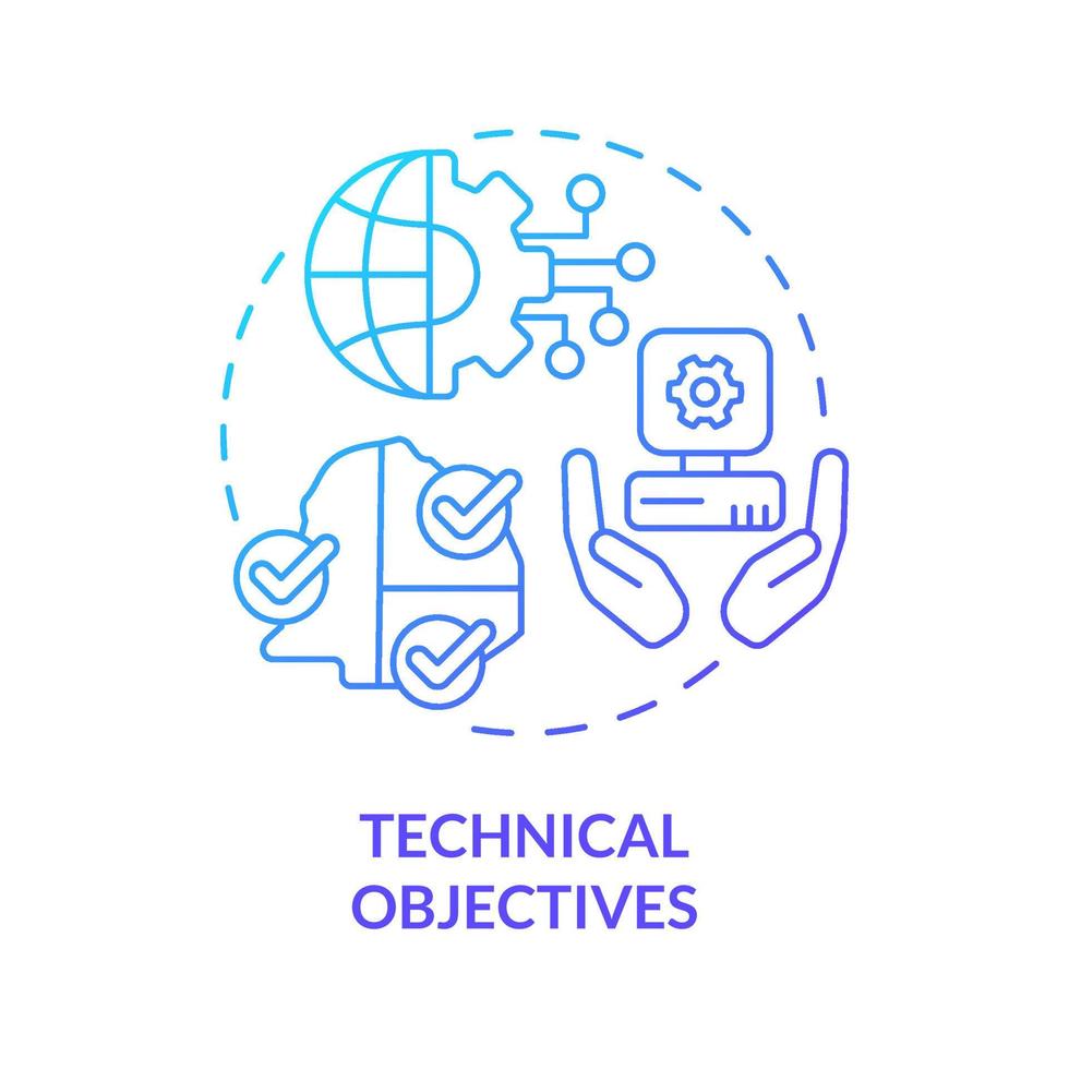 Technical objectives blue gradient concept icon. Development of technology. International cooperation targets abstract idea thin line illustration. Isolated outline drawing vector