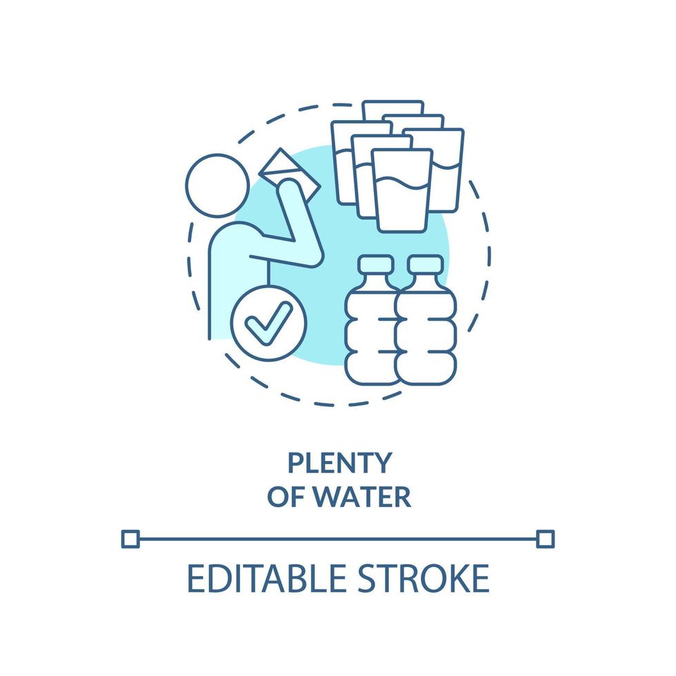 Plenty of water turquoise concept icon. Liquid consumption. Tip for vegan lifestyle abstract idea thin line illustration. Isolated outline drawing. Editable stroke. vector