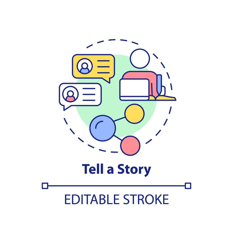 Tell story concept icon. Clients engagement. Customer attention span abstract idea thin line illustration. Isolated outline drawing. Editable stroke. vector