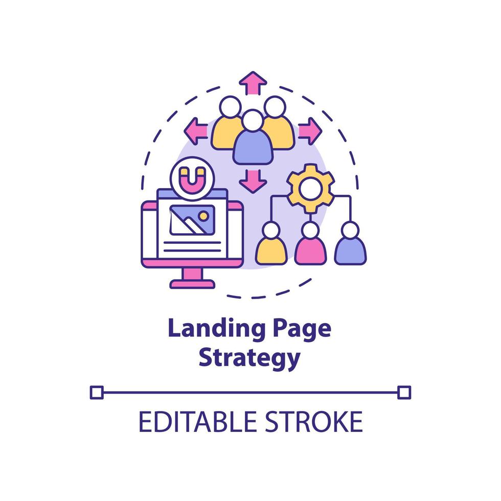 Landing page strategy concept icon. Digital marketing tools abstract idea thin line illustration. Isolated outline drawing. Editable stroke vector