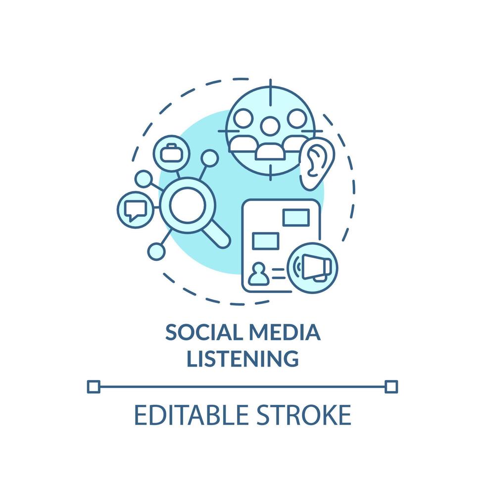 Social media listening turquoise concept icon. Identifying customer needs abstract idea thin line illustration. Isolated outline drawing. Editable stroke. vector