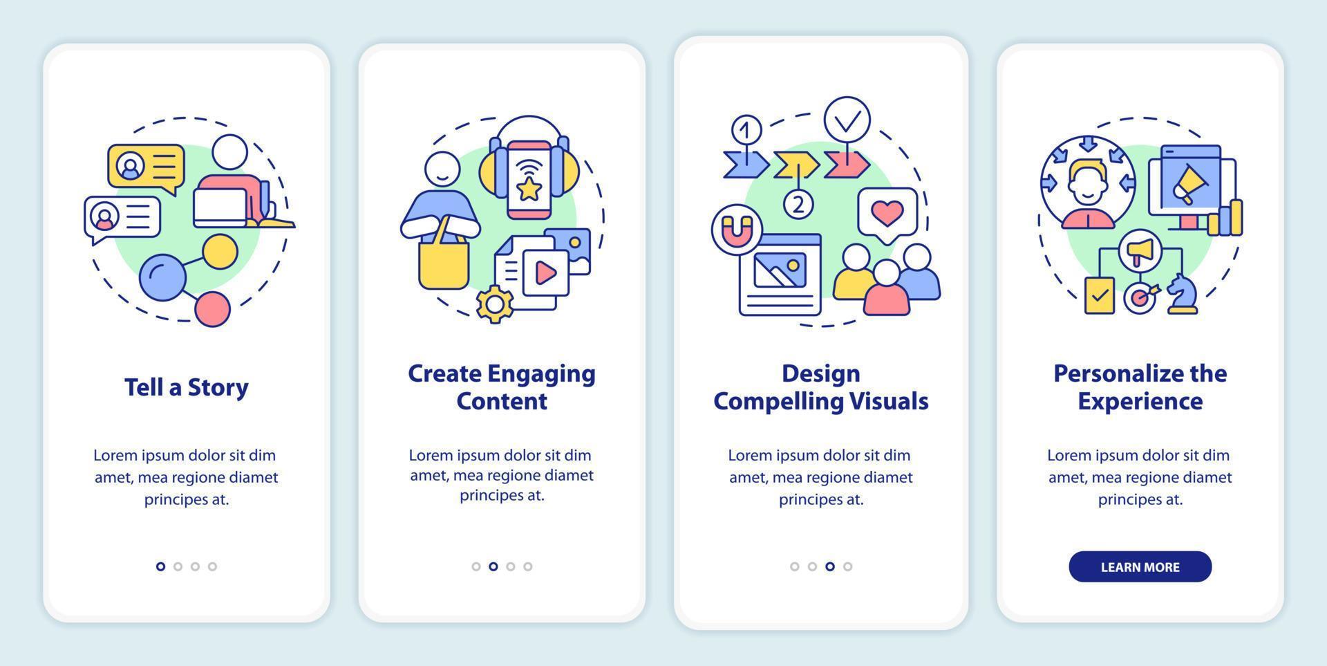 capacidad de atención del cliente al incorporar la pantalla de la aplicación móvil. tutorial 4 pasos páginas de instrucciones gráficas con conceptos lineales. interfaz de usuario, ux, plantilla de interfaz gráfica de usuario. vector