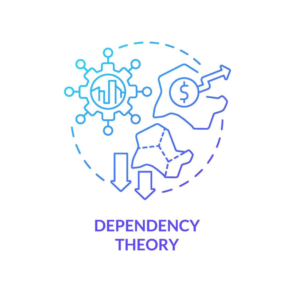 icono de concepto de gradiente azul de la teoría de la dependencia. relación entre países pobres y ricos idea abstracta ilustración de línea delgada. dibujo de contorno aislado vector