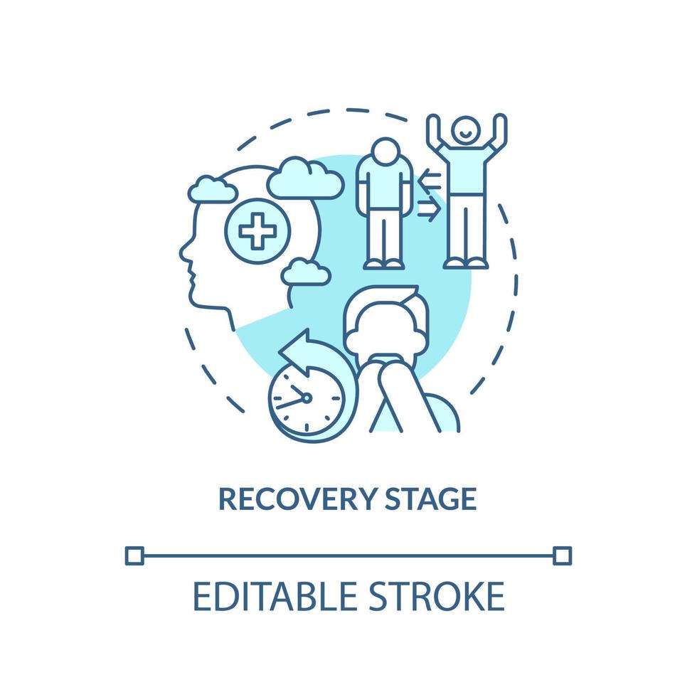 Recovery stage turquoise concept icon. Traumatic experience. PTSD treatment abstract idea thin line illustration. Isolated outline drawing. Editable stroke. vector